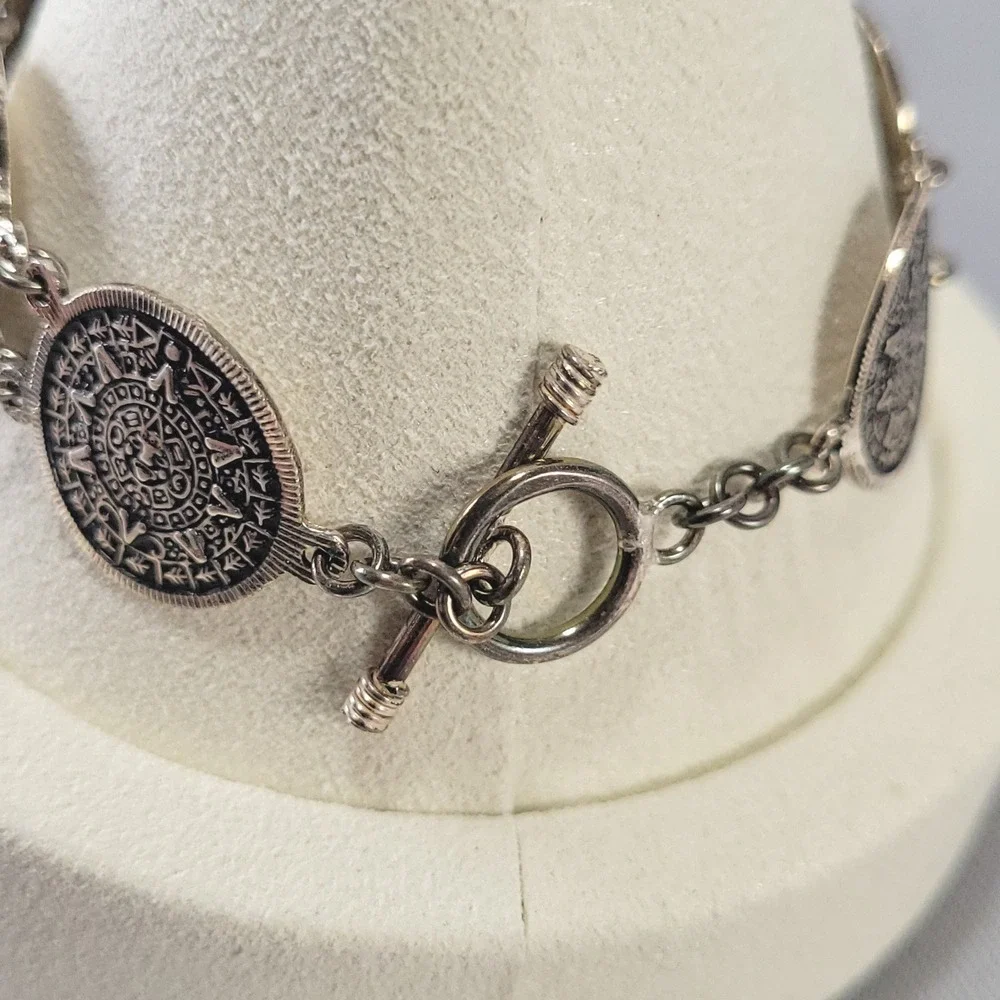 Escorcia Taxco Mexico Aztec Calendar Link Bracelet 950 Sterling SilverTR-120